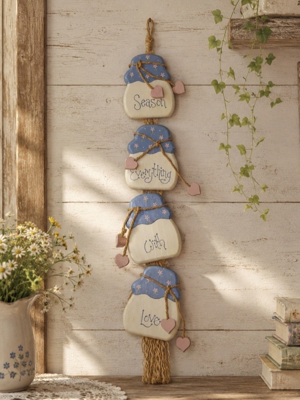 Vintage Cottagecore Farmhouse Mason Jar Hanging Rustic Shabby Chic Wood Decor